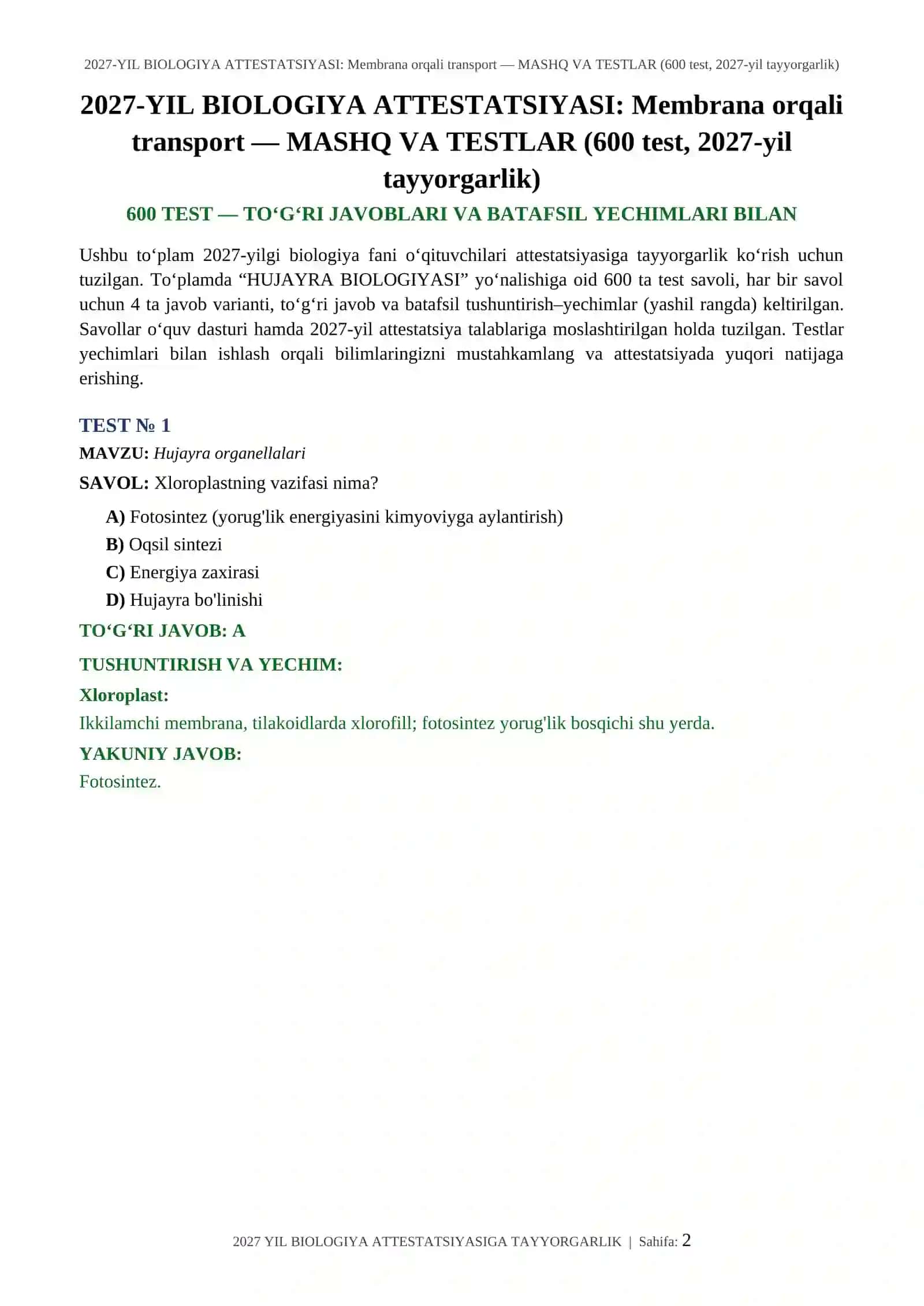 Hujayra organellalari - Fotosintez 2