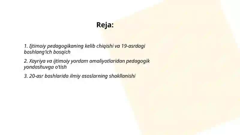 Xorijda ijtimoiy pedagogika taraqqiyotining asosiy bosqichlari 2