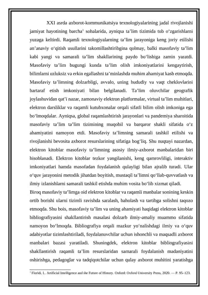 Masofaviy ta'lim va uning ahamiyati haqida elektron kitoblar bibliografiyasini shakllantirish 2