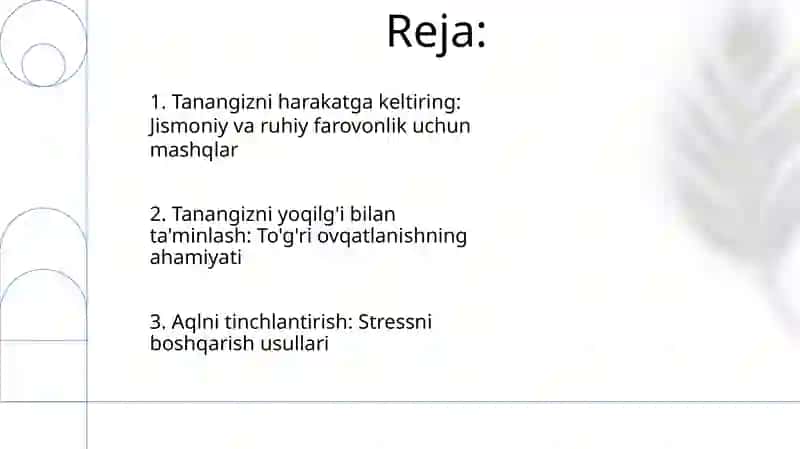 Tanangizni harakatga keltiring: Jismoniy va ruhiy farovonlik uchun mashqlar 2