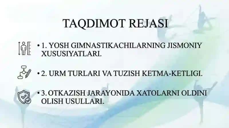 Yoshga xos urm tuzish, va otkazish yosh gimnastikachilarni tayyorlash xususiyatlari 2