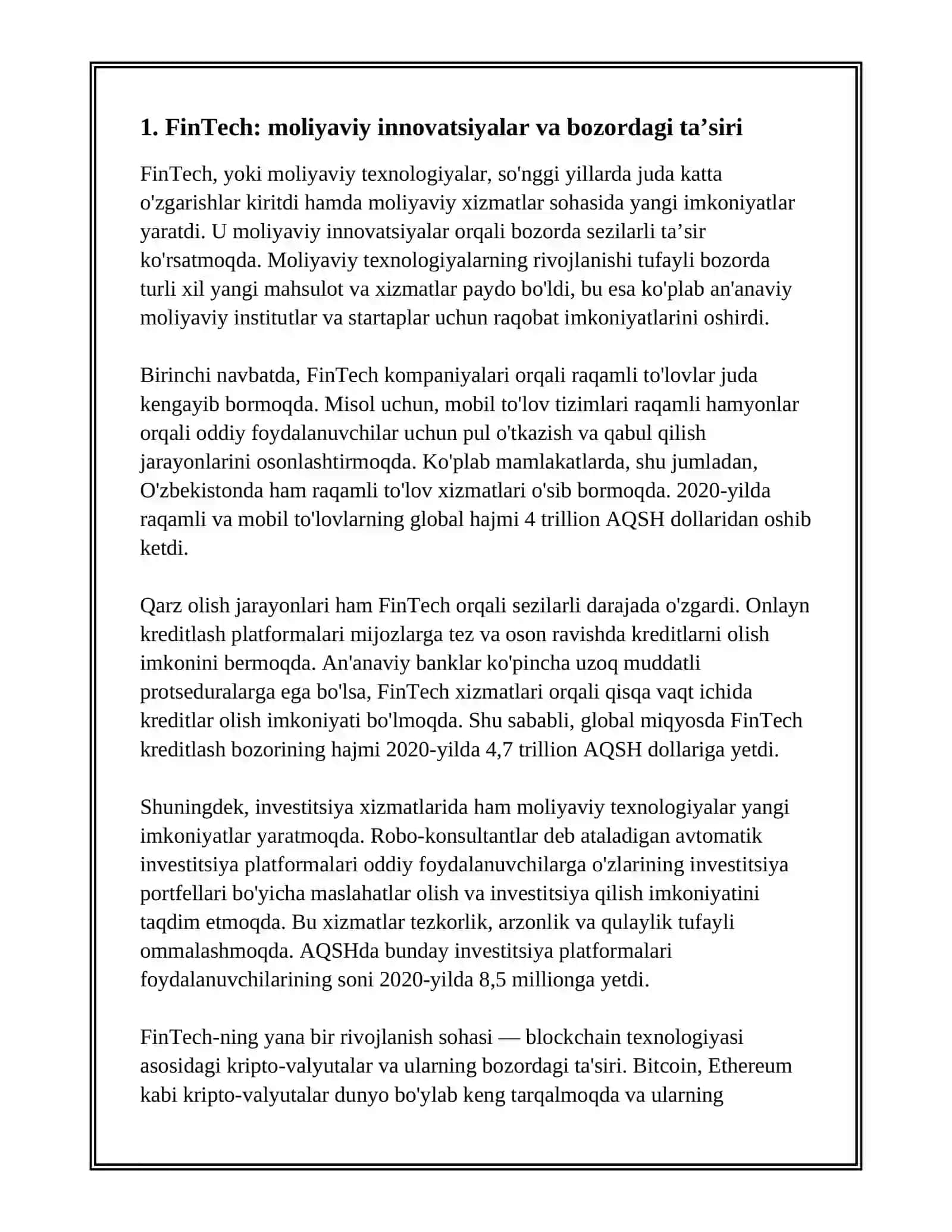 MOLIYAVIY INNOVATSIYALAR VA TEXNOLOGIYALARNING RIVOJLANISHI 2