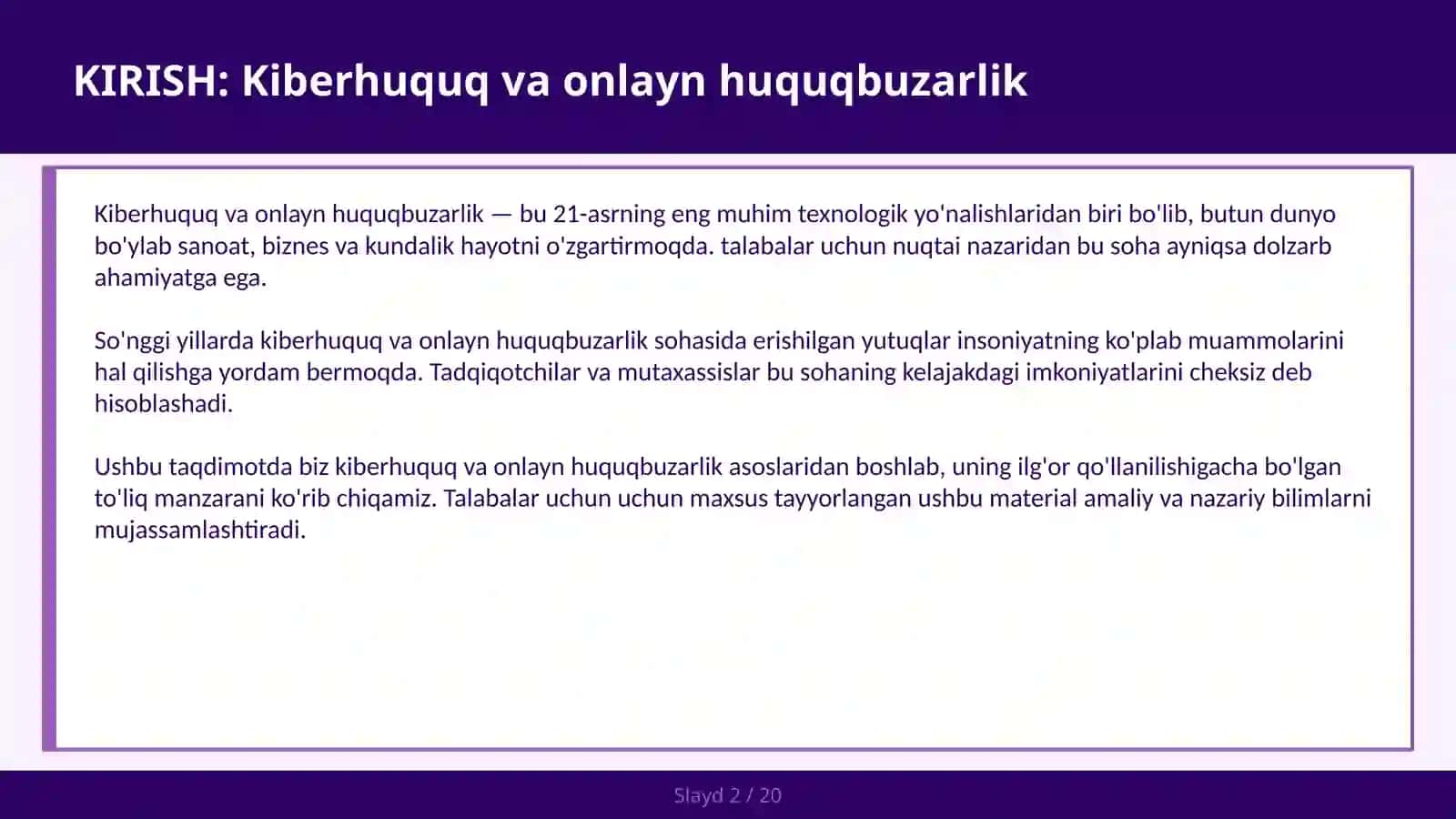 KIBERHUQUQ VA ONLAYN HUQUQBUZARLIK 2