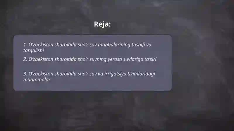 Oʻzbekiston sharoitida shoʻr suvni u 2