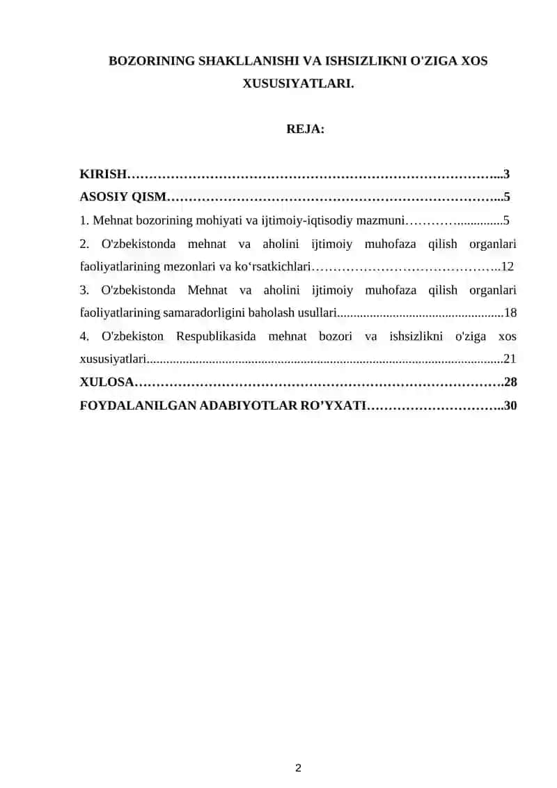 O'zbekiston Respublikasida Mehnat Bozorining Shakllanishi va Ishsizlikni O'ziga Xos Xususiyatlari 2