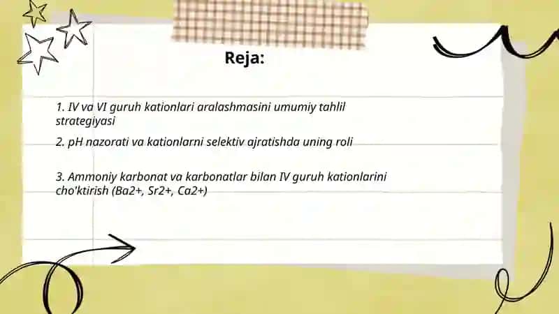 IV VI Guruh kationlari aralshmasining tahlili 2