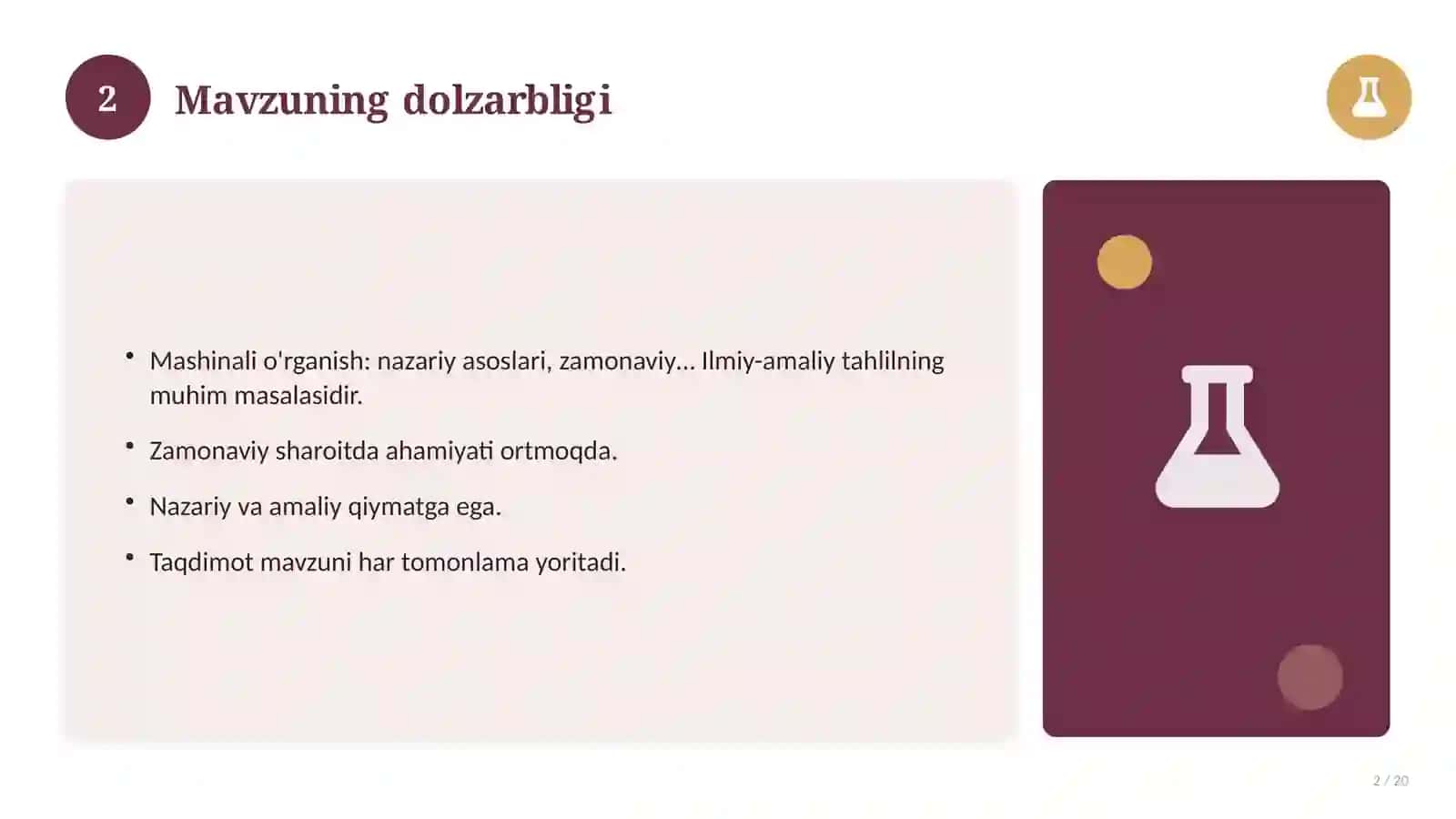 Mashinali o'rganish: nazariy asoslari, zamonaviy yondashuvda (Magistrlik dissertatsiyasi mavzusi) 2