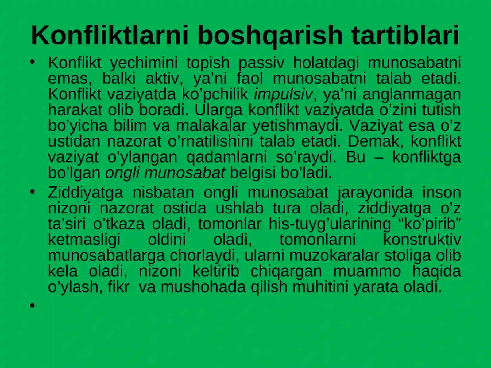 KONFLIKTLARNI BOSHQARISH TARTIBLARI VA USULLARI 2