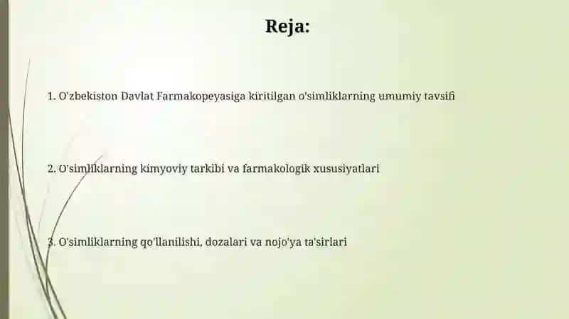 Oʻzbekistonda oʻsadigan davlat farmakopiyasiga kiritilgan oʻsimliklar va ularning mahsulotlari 2