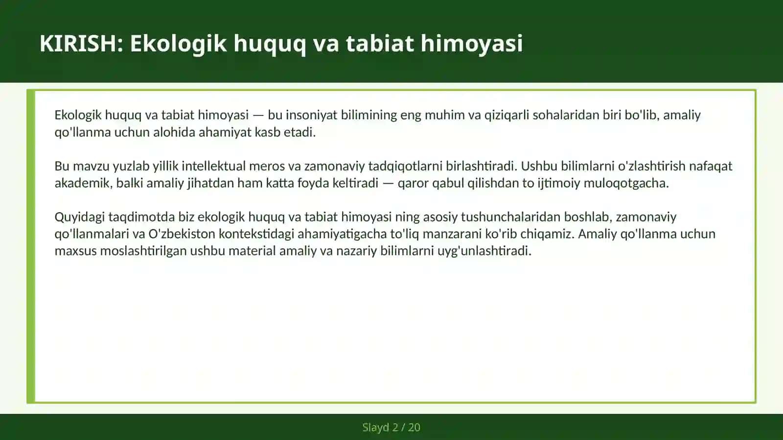 Ekologik huquq va tabiat himoyasi 2