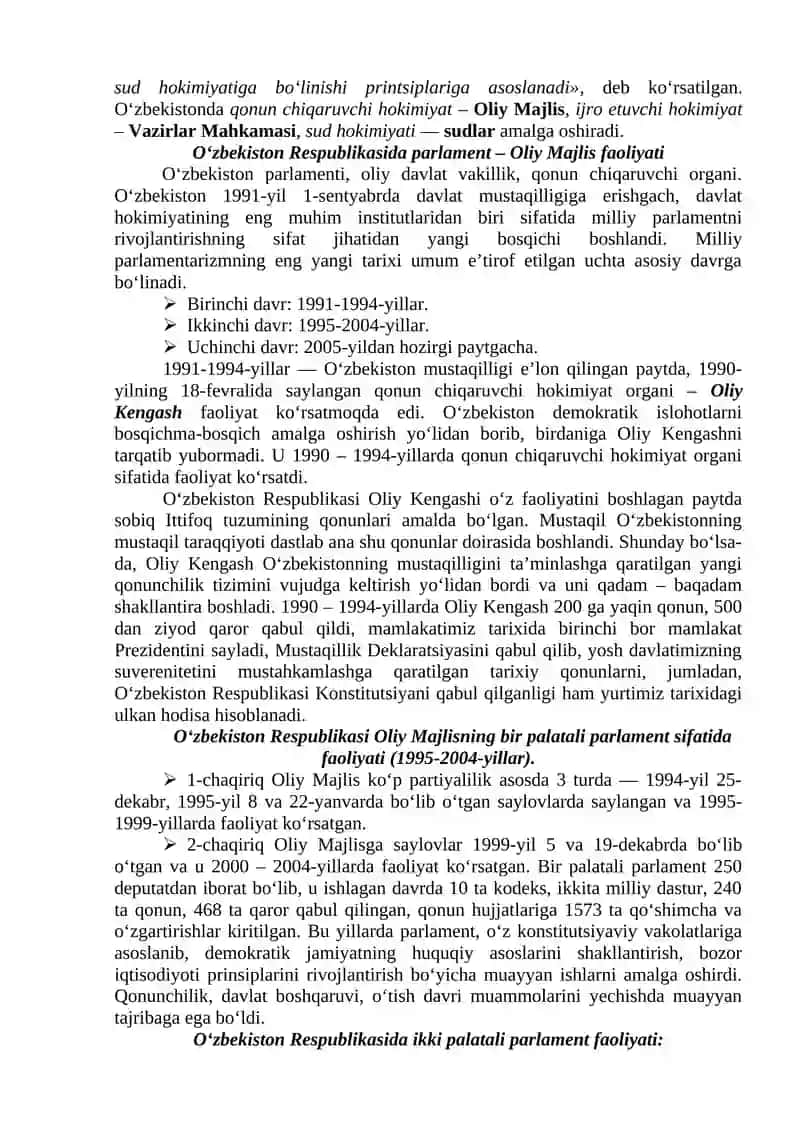 O‘zbekistonda demokratik, fuqarolik jamiyati asoslarining shakllanishi, amalga oshirilgan siyosiy islohotlar. 2
