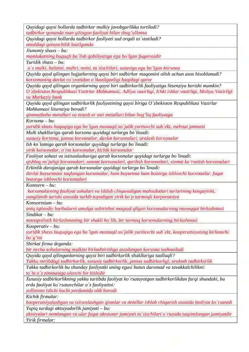 Biznes asoslari savol-javoblar 2