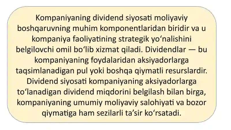 Kompaniyaning Dividend Siyosati va Bozor Qiymatiga Ta’siri 2