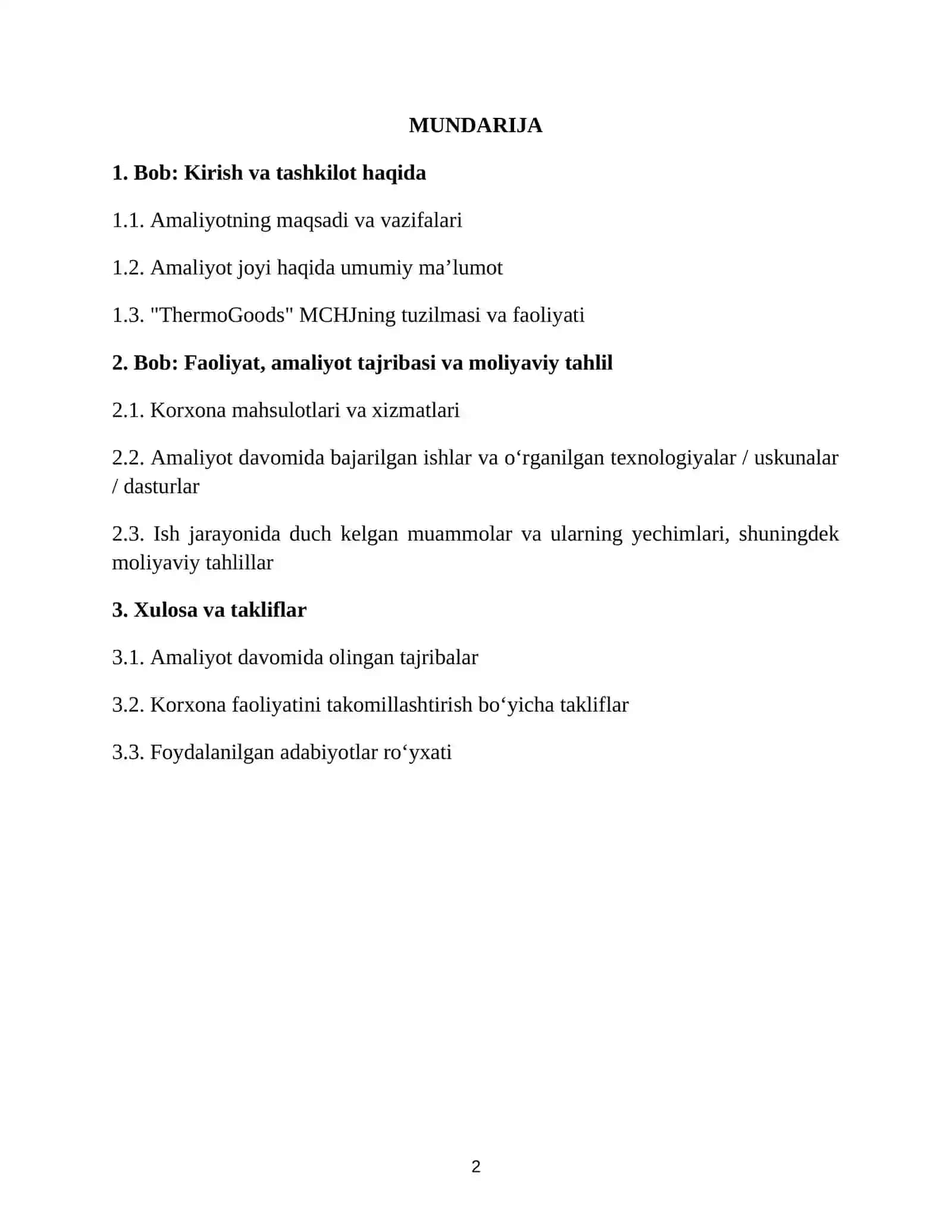 Issiqlik texnalogiyalari va jihozlarini ishlab chiqarish korxonasi boʻyicha amaliyot hisoboti. 2