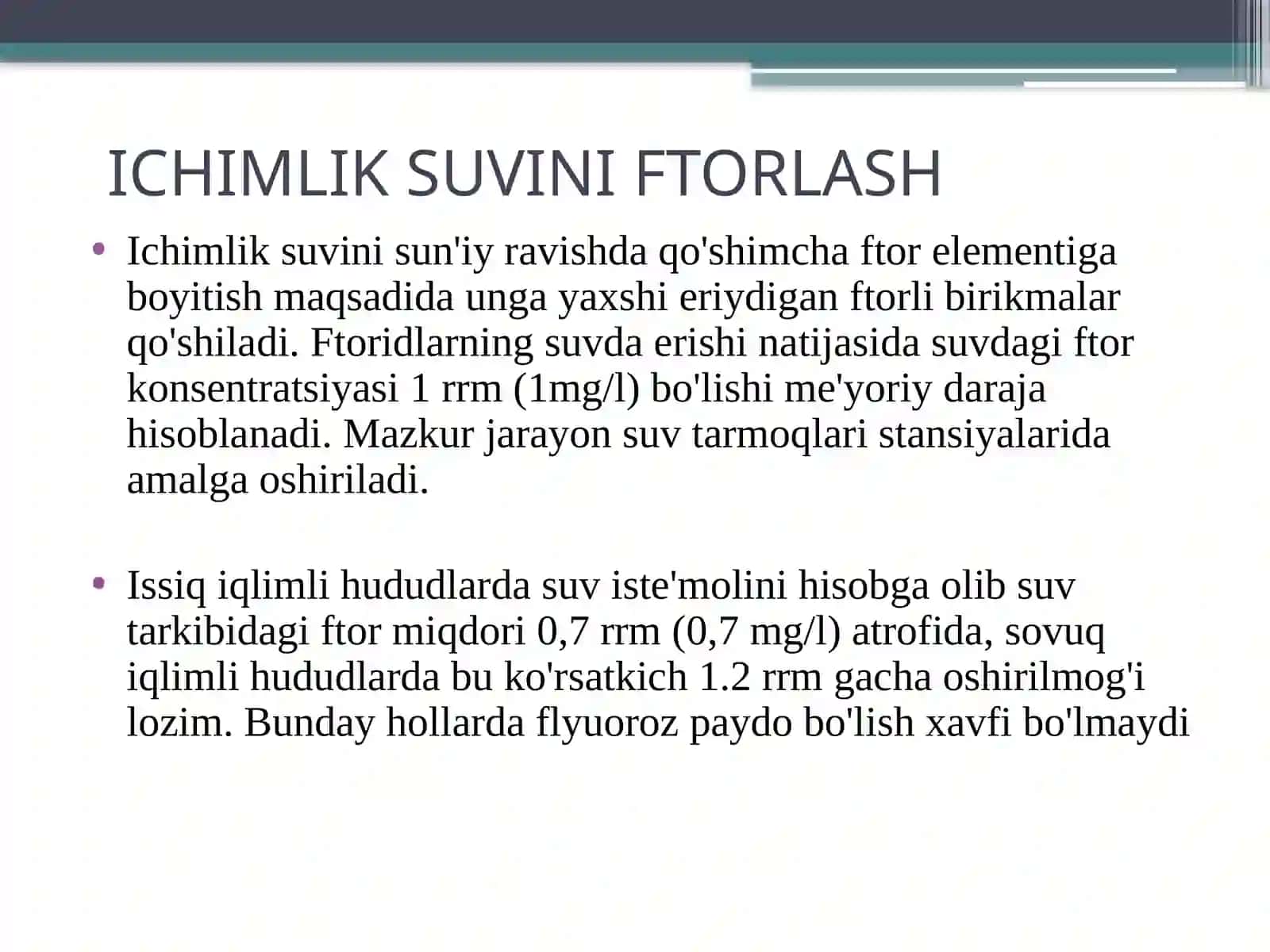 Ichimlik suvini ftorlash. Ftorlangan sut. Osh tuzini ftorlash 2