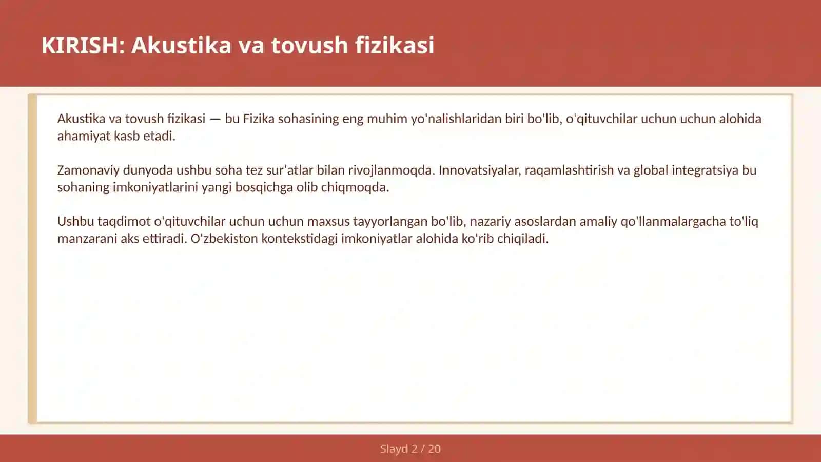 AKUSTIKA VA TOVUSH FIZIKASI 2