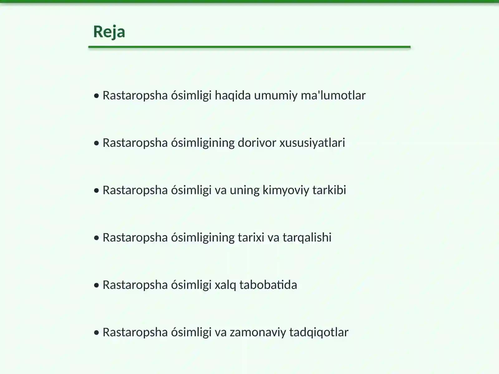 Rastaropsha ósimligi haqida 2