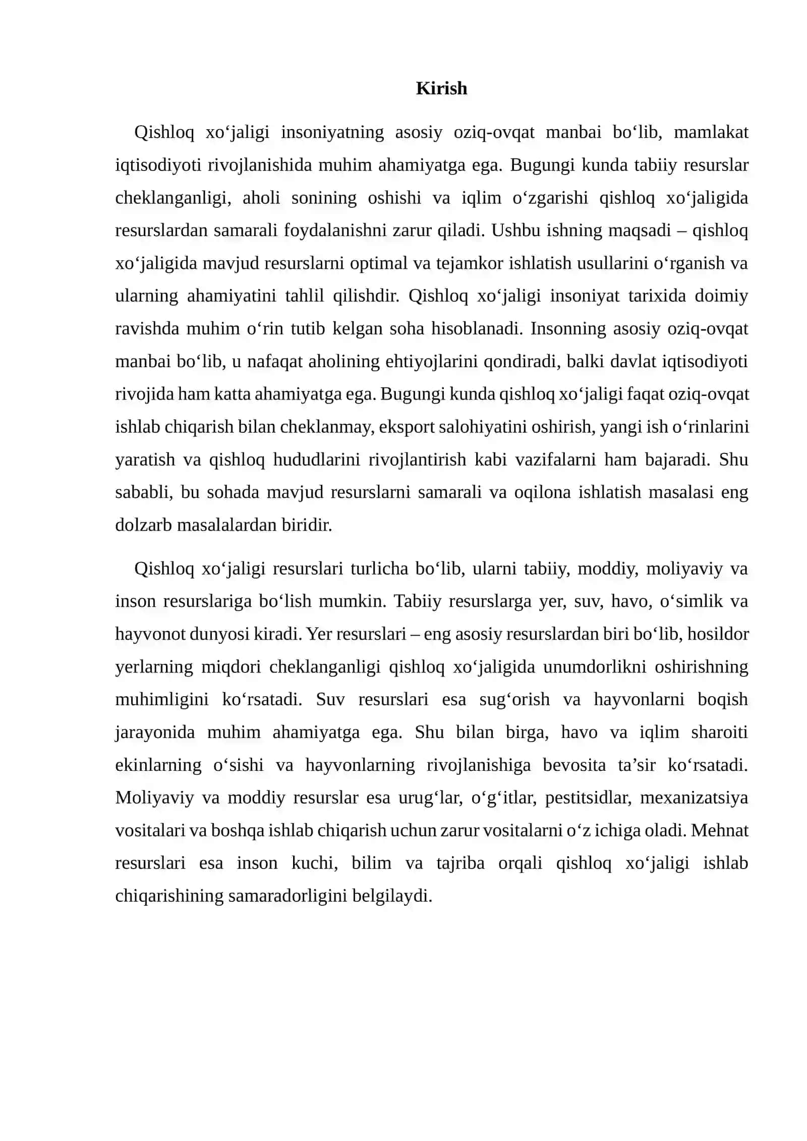 QISHLOQ XO‘JALIGIDA RESURSLARDAN SAMARALI FOYDALANISH 2