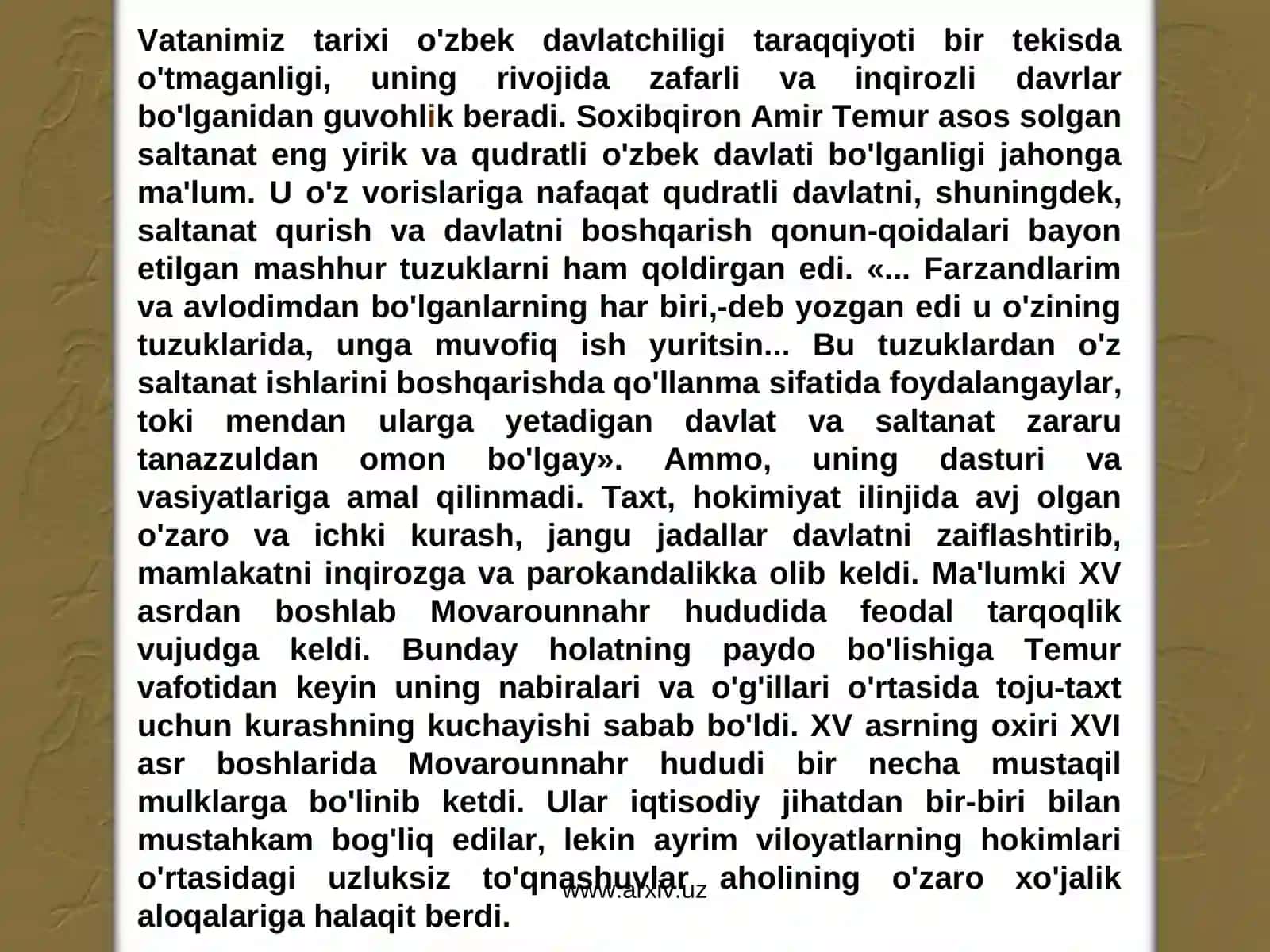 Turkistonning xonliklarga bo'linib ketishi, uning sabab va oqibatlari 2