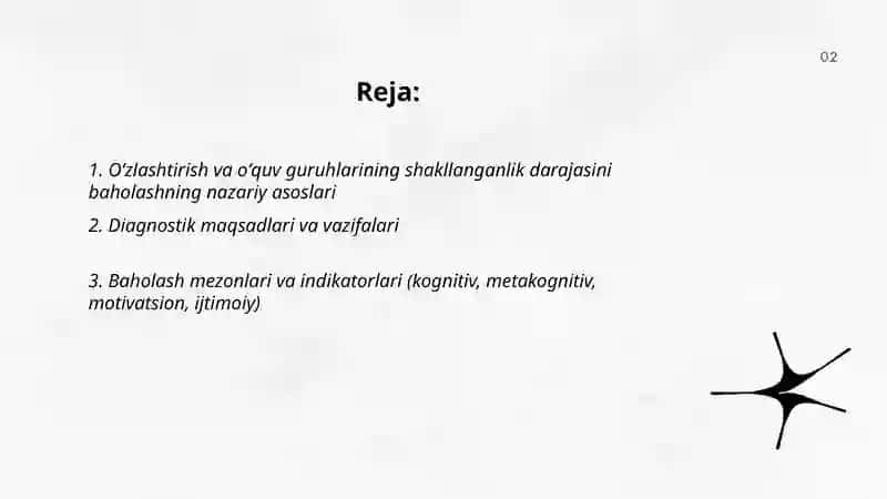 Òzlashtirish va òquv guruhlarini shakllanganlik darajasini diagnostikasi 2