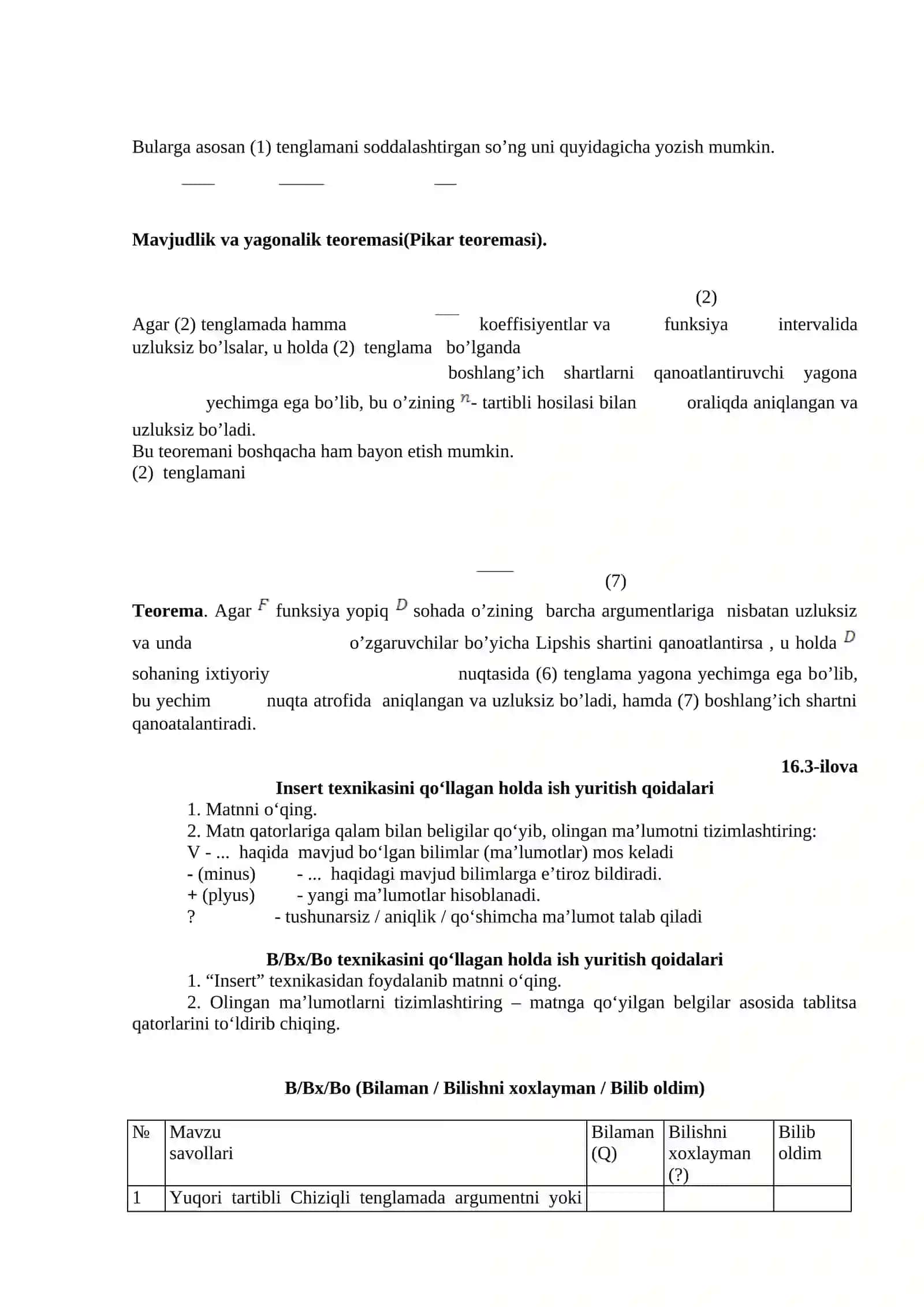 Mavjudlik va yagonalik teoremasi 2