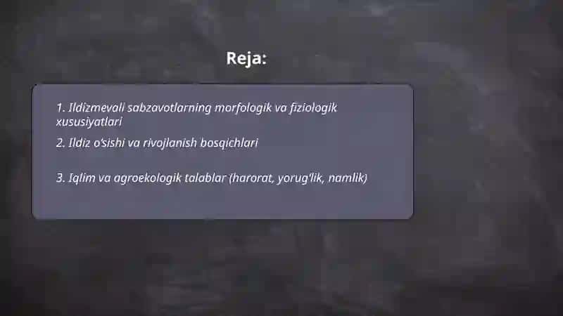 Ildizmevali sabzavotlarning biologik xususiyatlari 2
