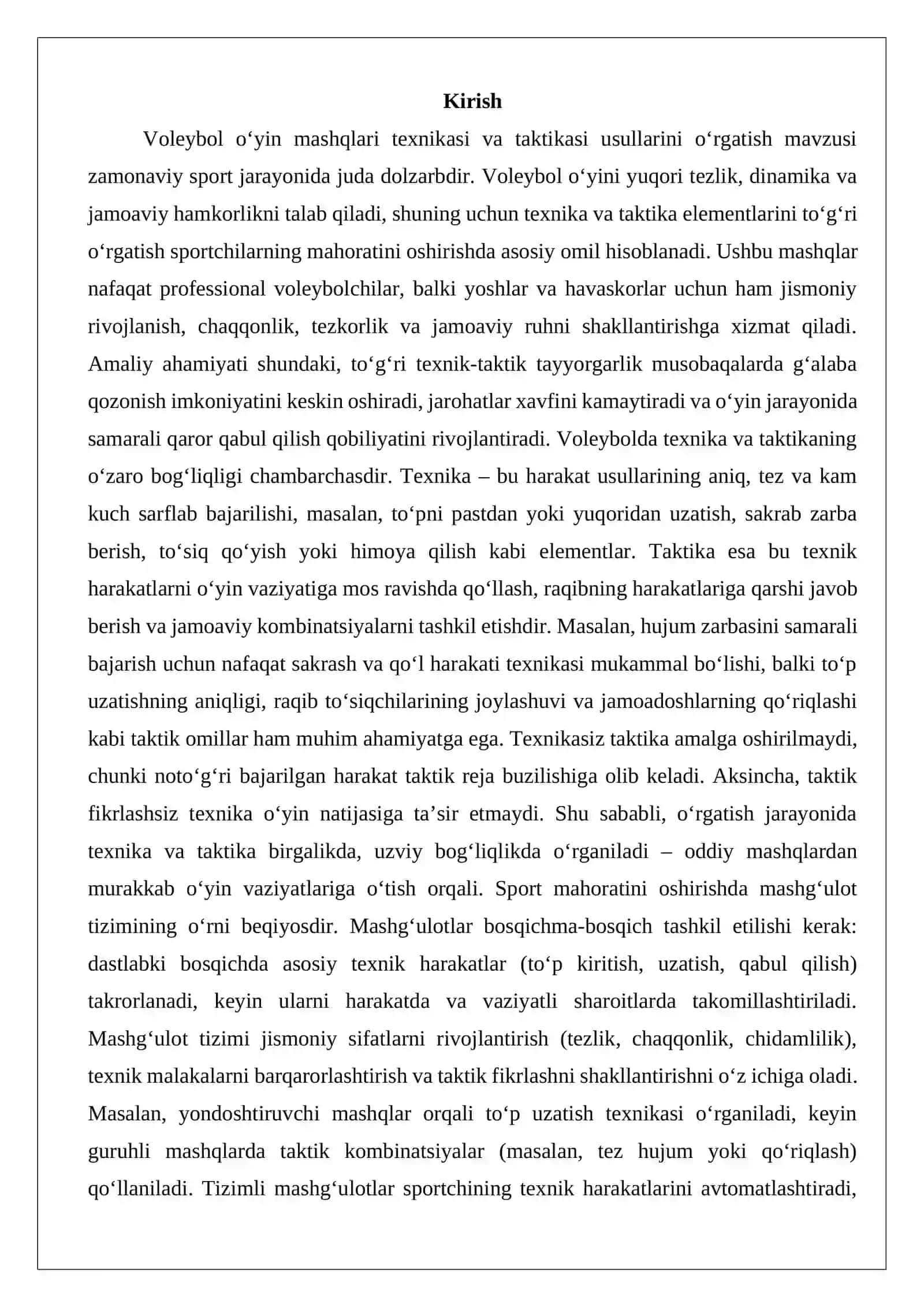 Voleybol o‘yin mashqlari texnikasi va taktikasi usullarini o‘rgatish 2
