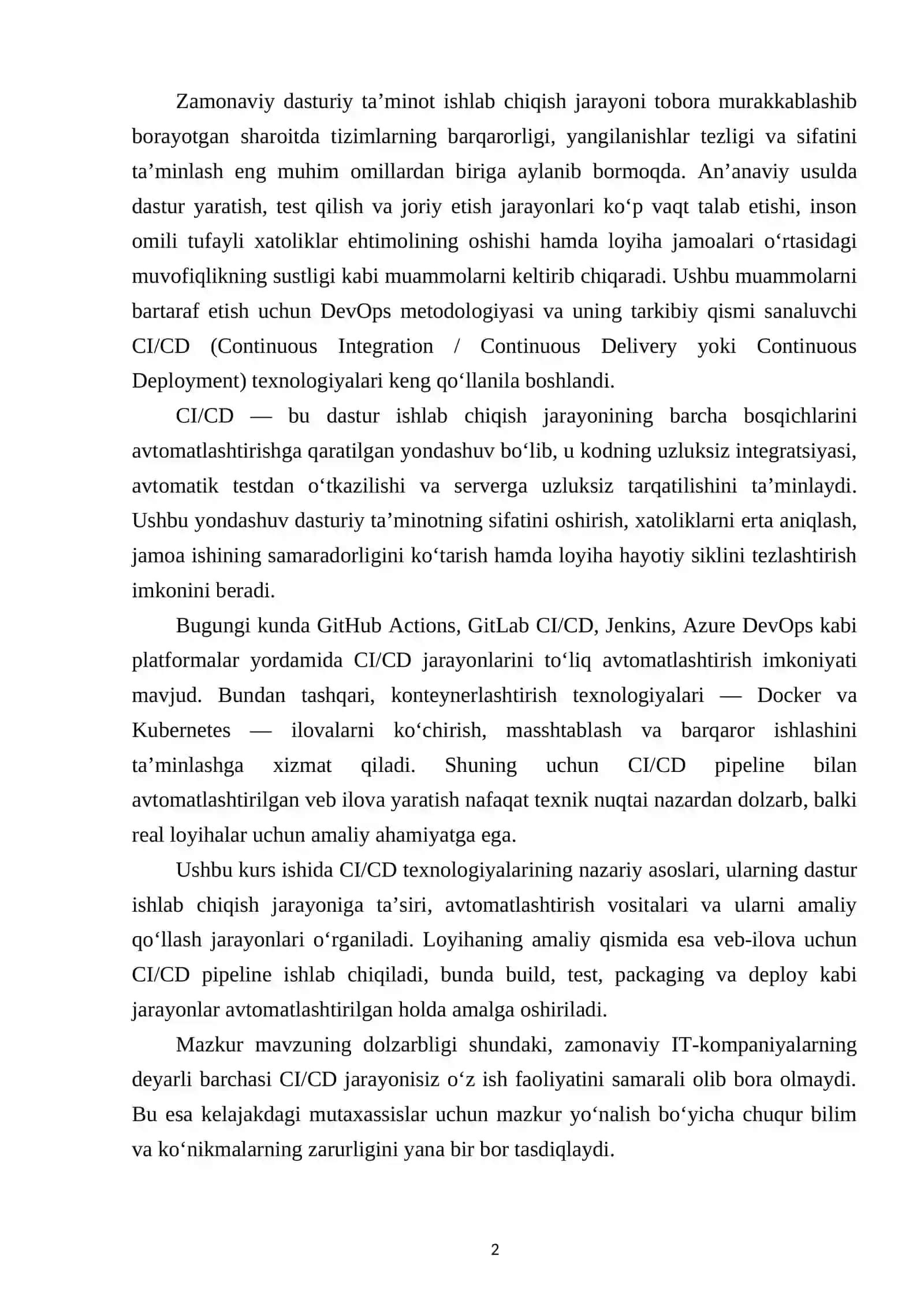 BOB. CI/CD VA AVTOMATLASHTIRILGAN ISHLAB CHIQARISHNING NAZARIY ASOSLARI 2