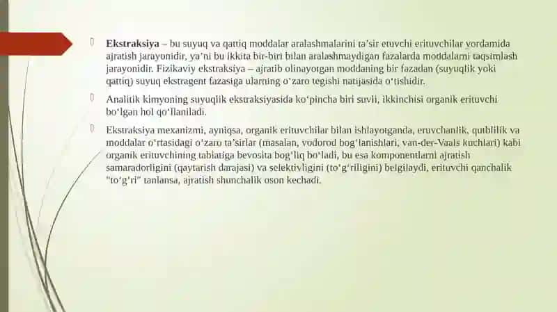 Ekstraksiya mexanizmining organik erituvchi tabiatiga bog‘liqligi 2