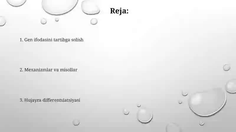 Genlar tasiringing boshqarilishi.Hujayra Differensiasi 2