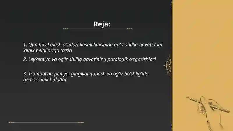 Qon hosil qilish aʼzolari bilan ogʻiz boʻshligʻi shilliq qavatining bogʻliqligi 2