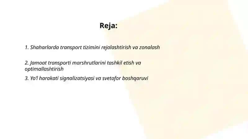 Shaharlarda transport vositalari harakatni tashkil etish 2