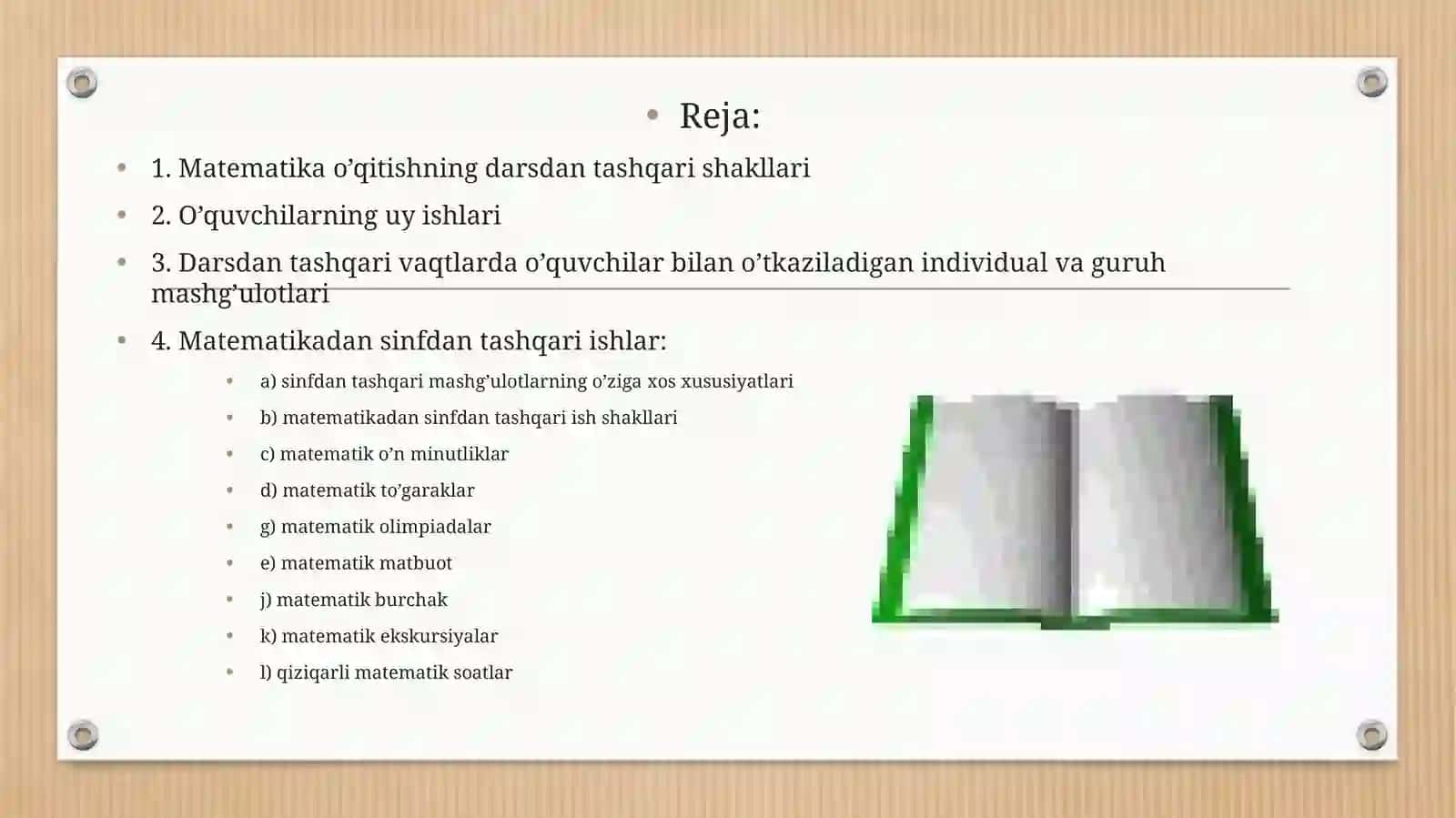 Boshlang’ich sinflarda matematika o’qitishning darsdan tashqari shakllari 2