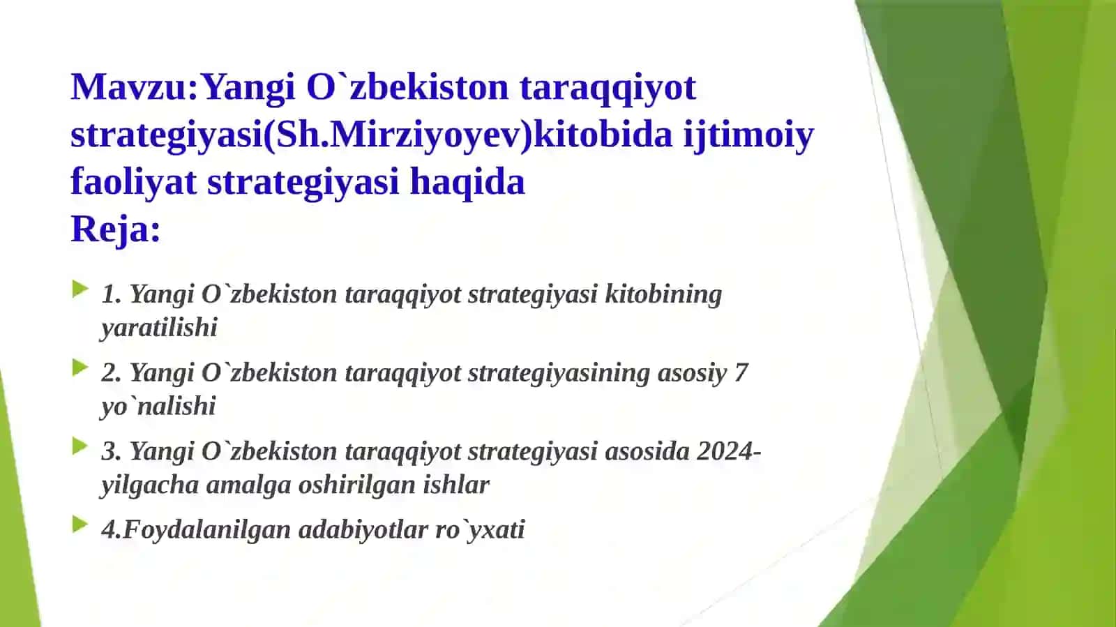 Yangi Oʻzbekiston taraqqiyot strategiyasi (Sh.Mirziyoyev) kitobidagi ijtimoiy faoliyat strategiyasi haqida 2
