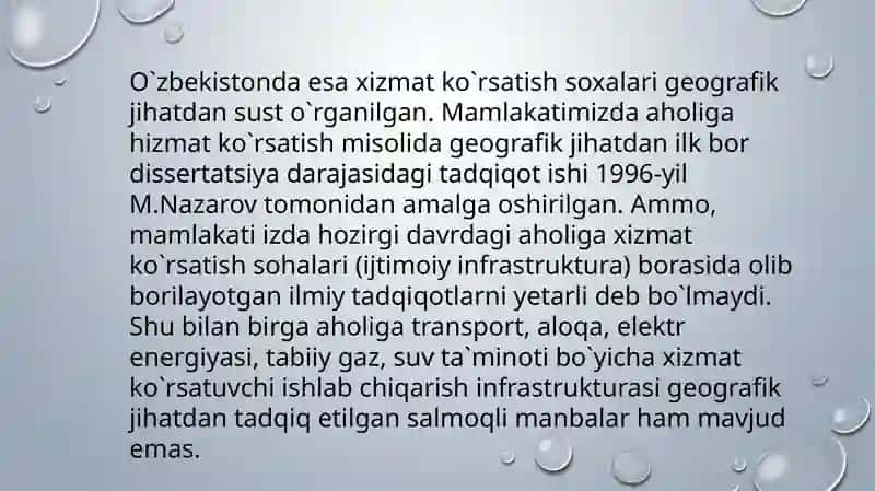 Xizmat ko`rsatish sohalari va ijtimoiy infratuzilma 2