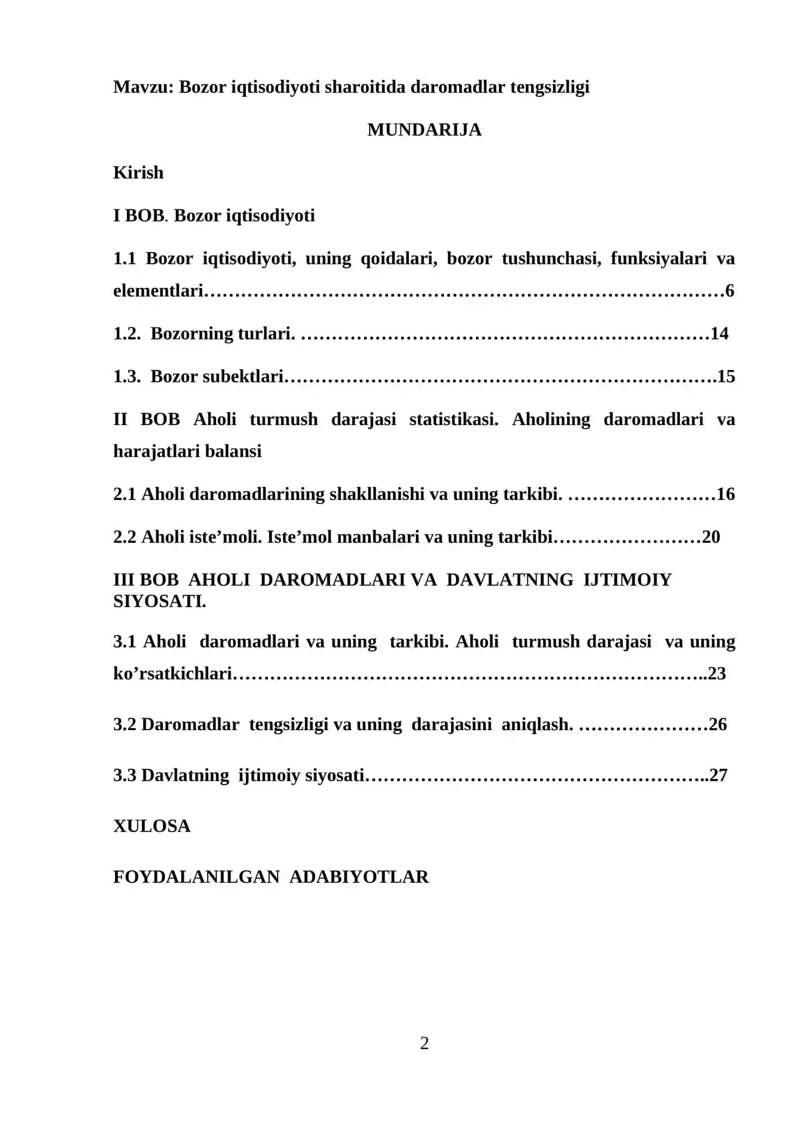 Bozor iqtisodiyoti sharoitida daromadlar tengsizligi 2