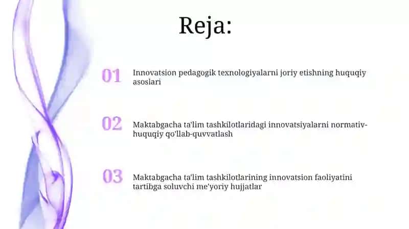 Maktabgacha talim tashkilotlarda innovatsiyalarni normativ huquqi qo'llab quvatlash 2