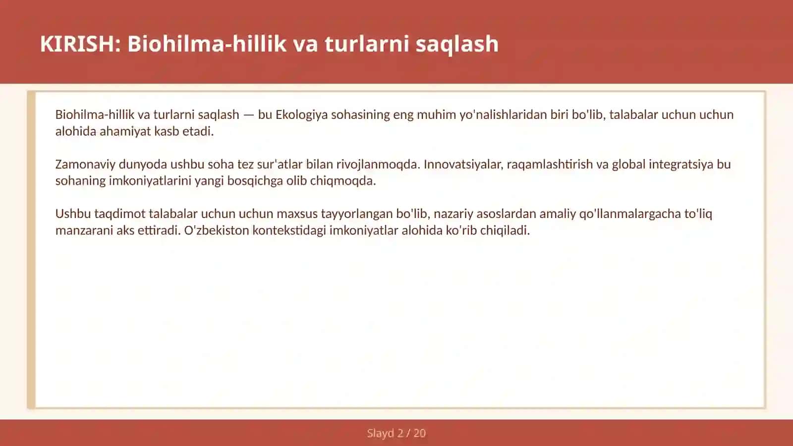 Biohilma-hillik va turlarni saqlash 2