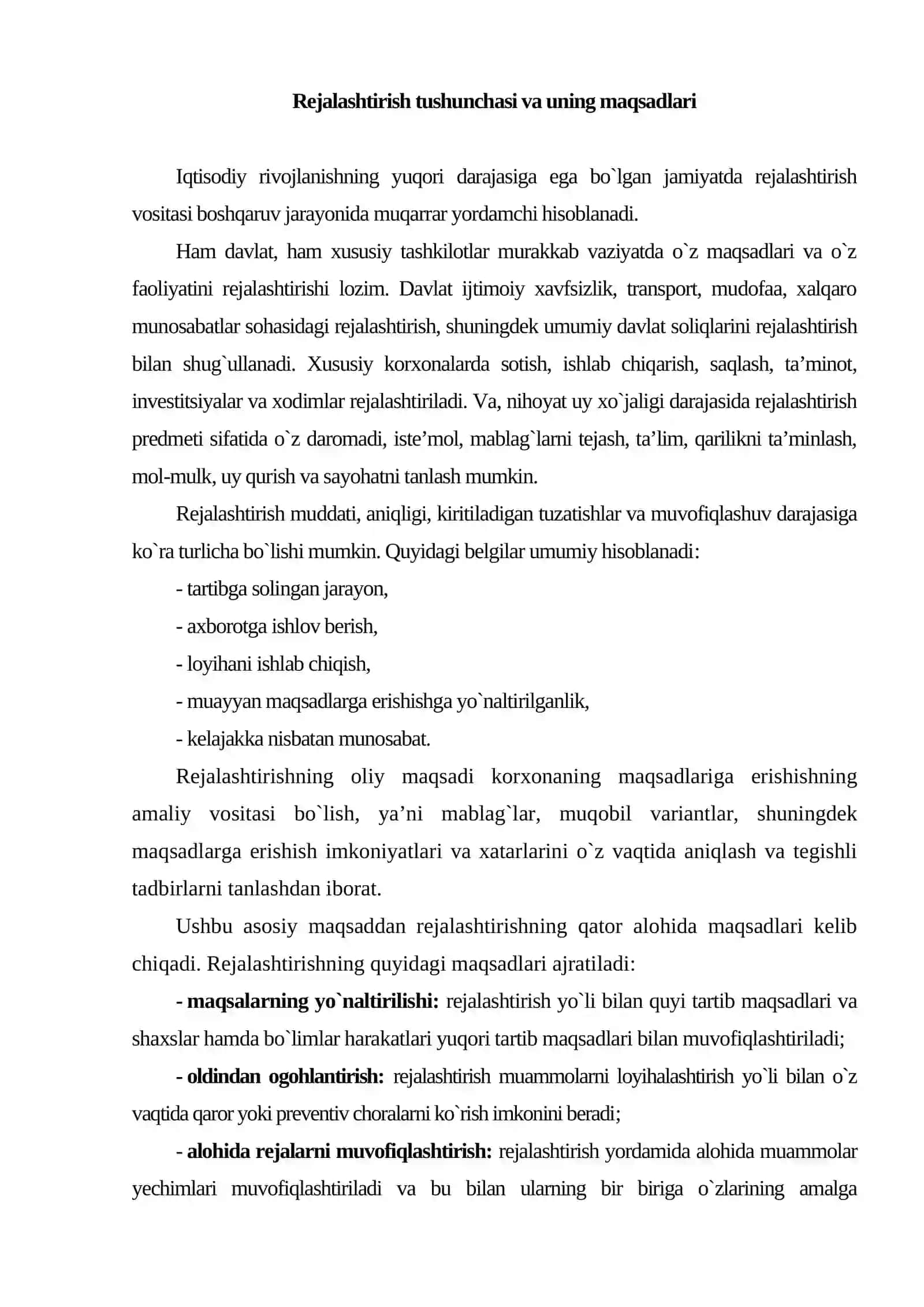 Rejalashtirish boshqaruv vositasi sifatida 2