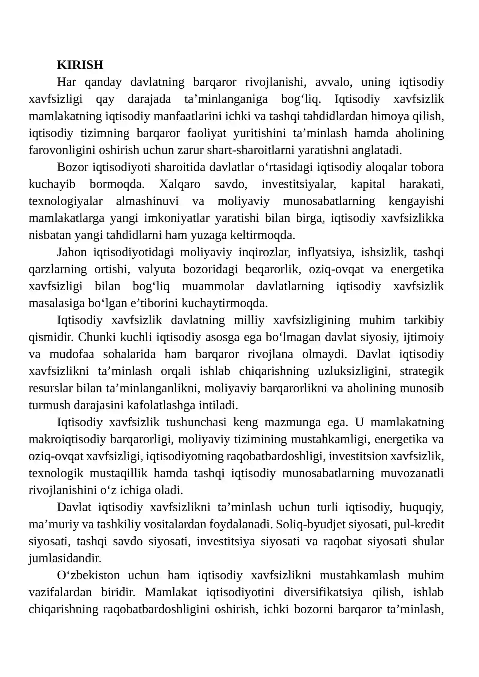 Davlatning Iqtisodiy Xavfsizligini Ta’minlash Vazifalarini O‘rganish 2