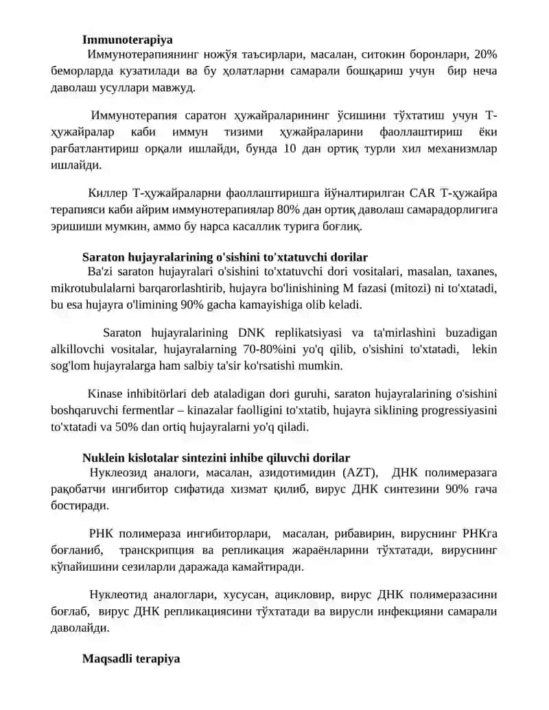 Viruslarga va oʻsmalarga qarshi dori vositalari taʼsir mexanizmi 2