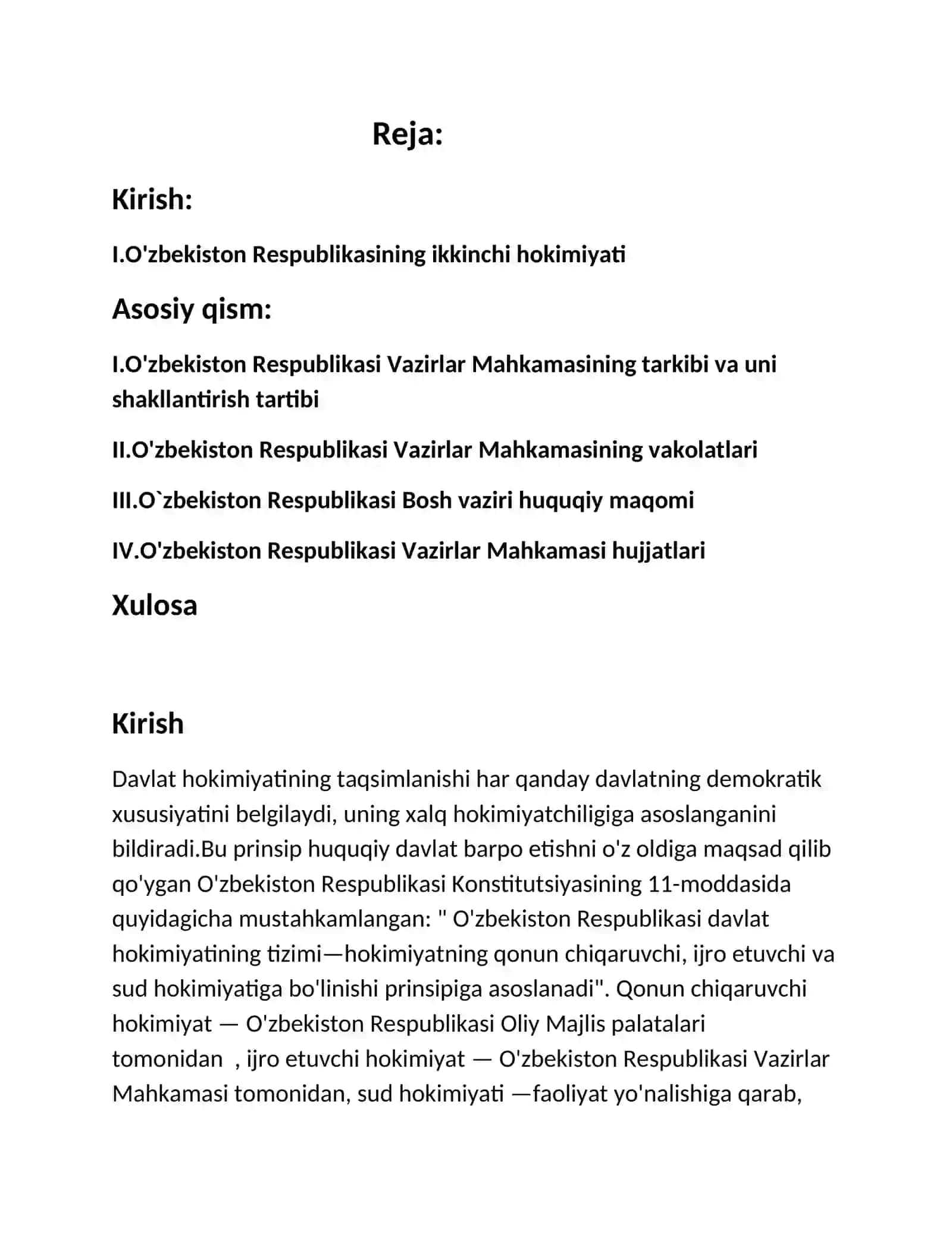 Po'latova Ruxsoraning Konstitutsiyaviy huquq fanidan "O'zbekiston Respublikasi Vazirlar Mahkamasi" 2