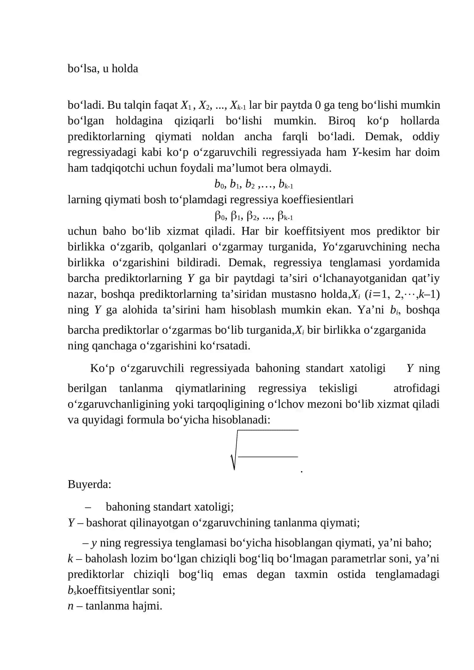 Ko‘p o‘zgaruvchili chiziqli regression modellar. Ko‘p o‘zgaruvchili chiziqli regression modellarda parametrlarni baholash 2