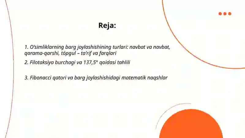 Ósimliklarning barg joylashishini(navbat va navbat, qarama-qarshi, tópgul) tahlil qilish 2