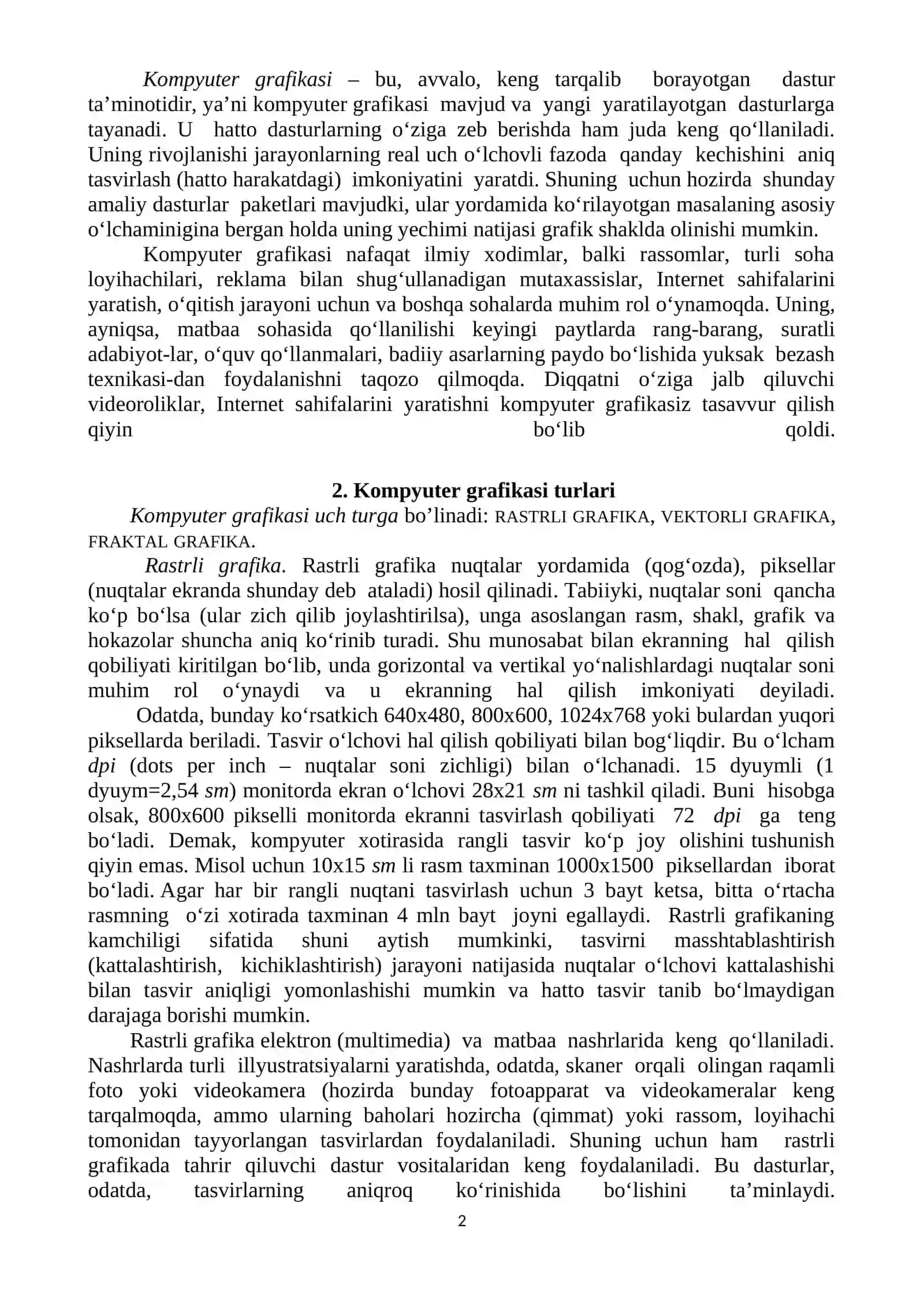 KOMPYUTER GRAFIKASI VA UNING TURLARI 2