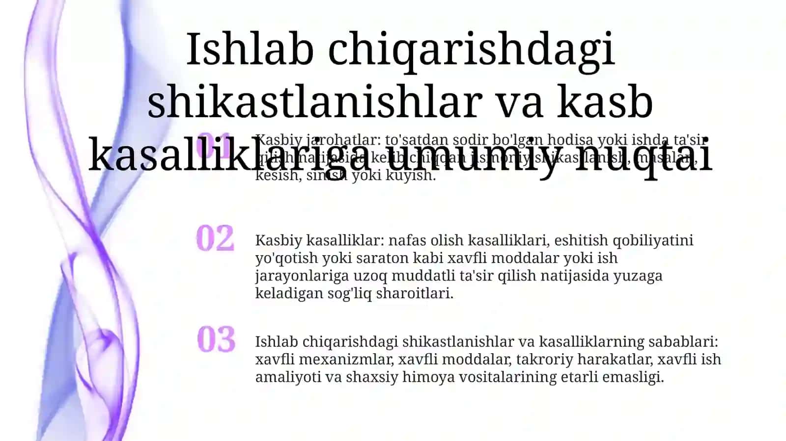 Ishlab Chiqarishda Faoliyat Jarayoni Vaqtida Yuzaga Keladigan Jarohatlanishlar VaKasbKasalliklari 2