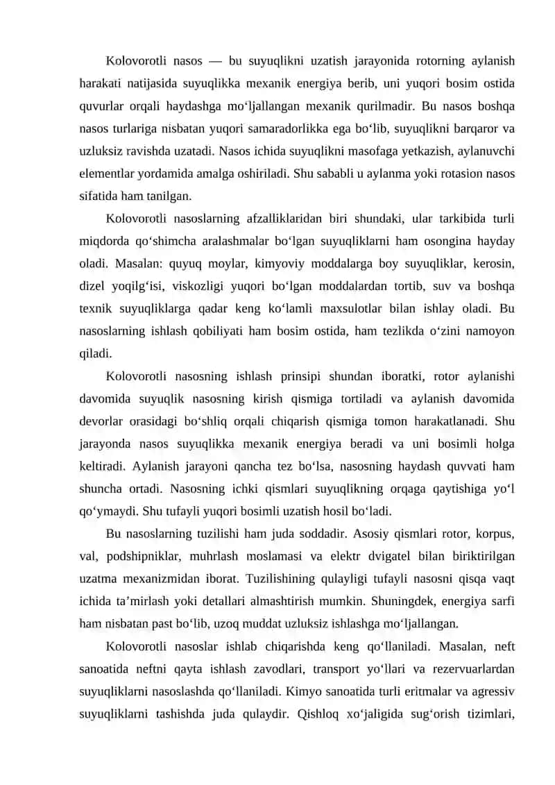 Kolovorotli nasos tuzilishi va ishlashi 2