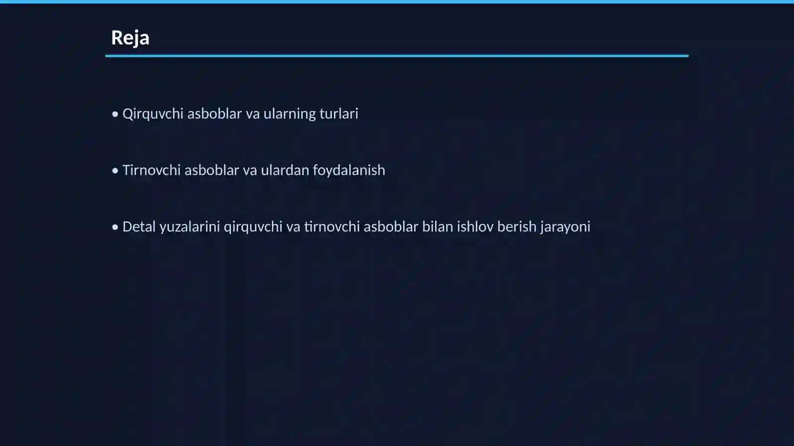 Detal yuzalariga qirquvchi va tirnovchi(obraziv) asboblar yordamida ishlov berish 2