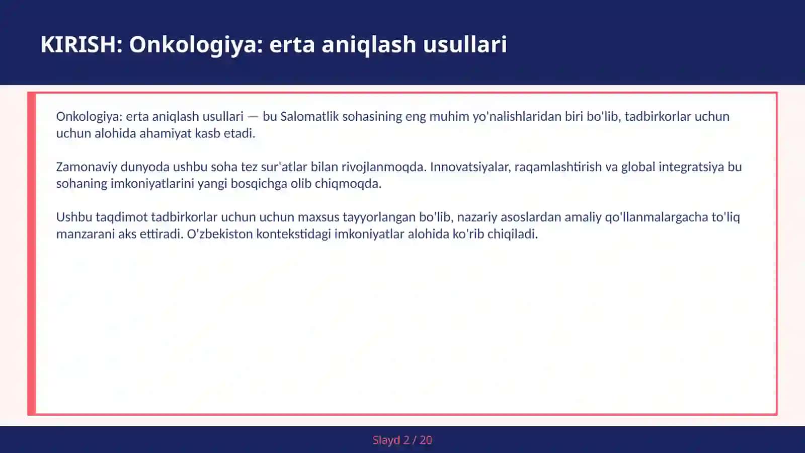 Onkologiya: ERTA ANIQLASH USULLARI 2