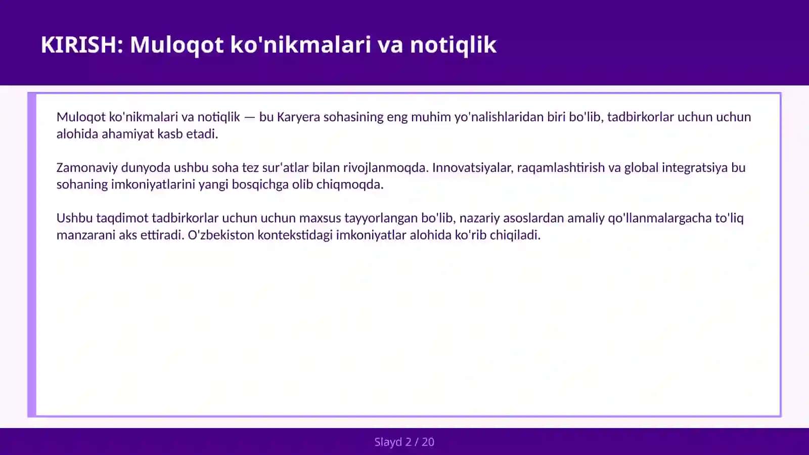 MULOQOT KO'NIKMALARI VA NOTIQLIK 2